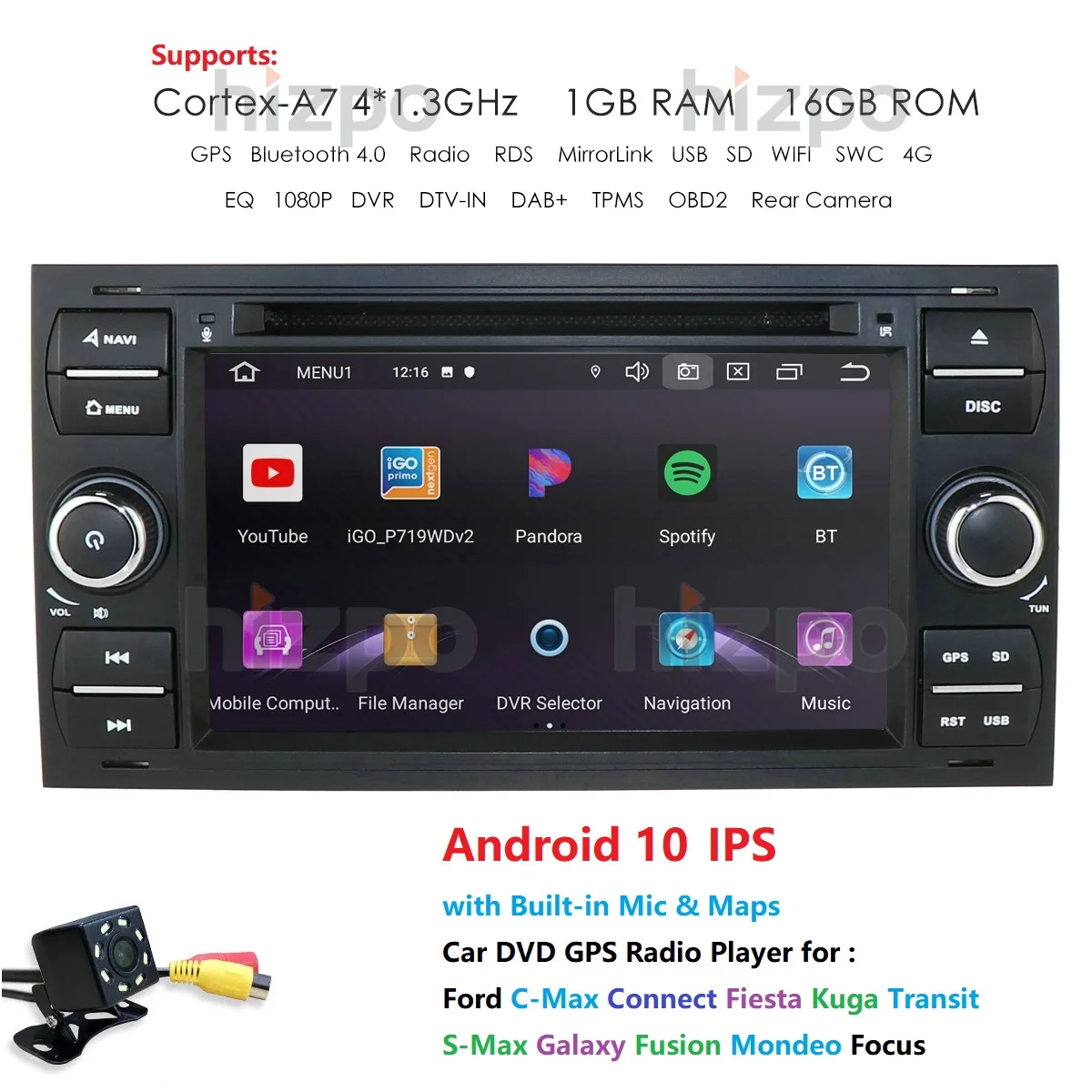 Автомобильный мультимедийный плеер 4 ядра 1 Гб + 16 ГБ Android 10 2 Din для Ford Focus 2005-2007 Transit