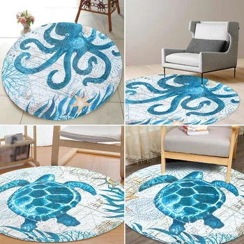 

Flannel Computer Chair Floor Mat Sea Turtle Octopus Printed Round Circular Carpet Children Bedroom Play Tent Rug 60 80 100cm