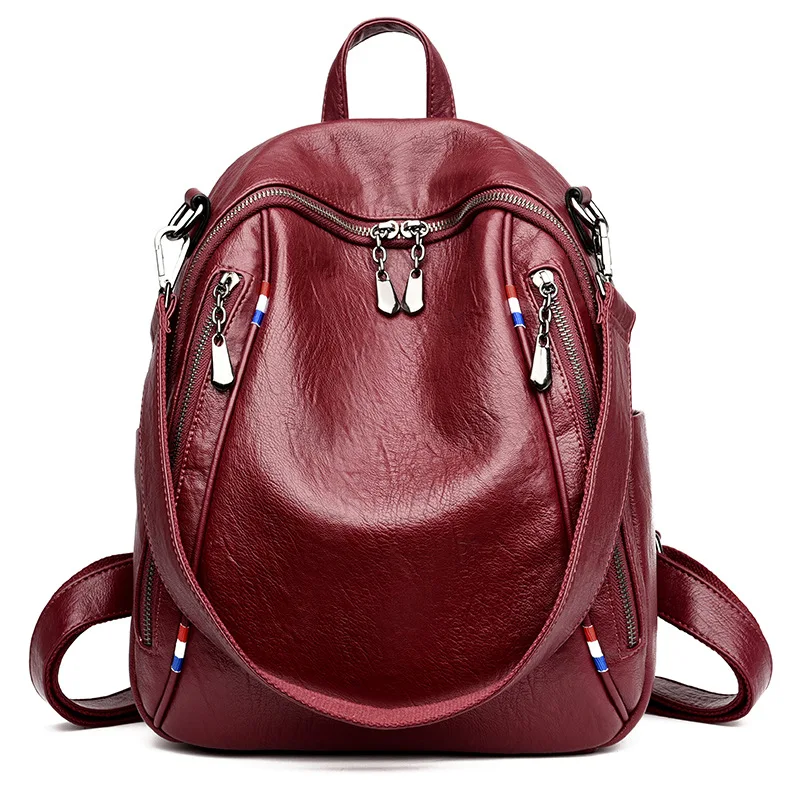 

2019 High Quality Women Leather Backpack Purse Casual Large Capacity Backpack Female Covertible Shoulder Bags School Back Pack