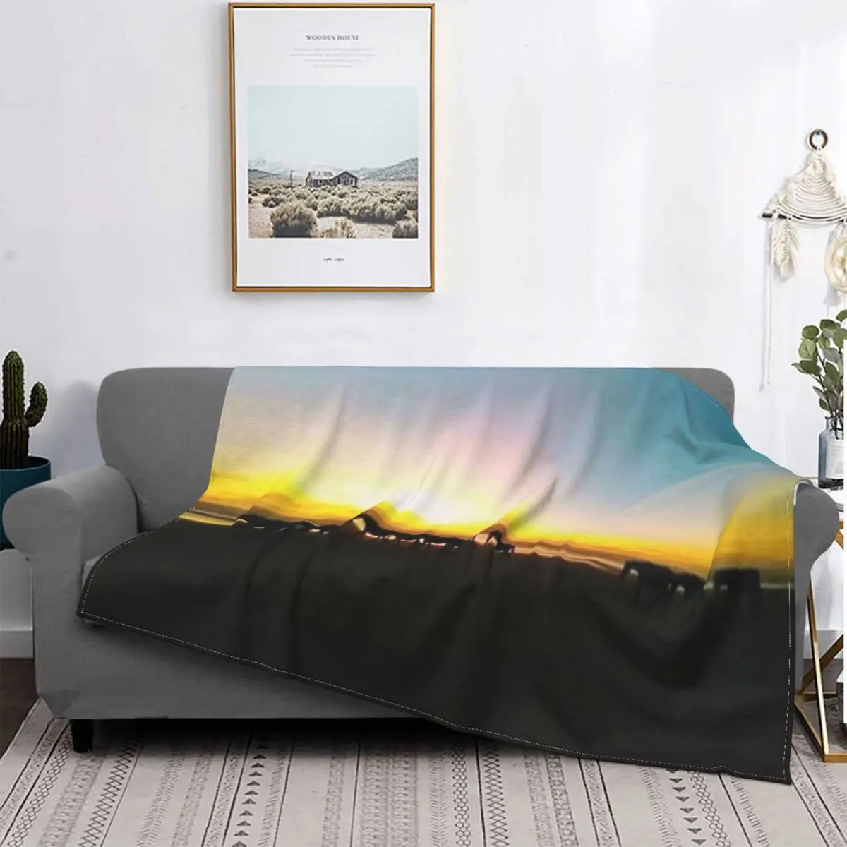 Manta de caballos salvajes al atardecer, colcha para cama a cuadros, manta a cuadros de Anime, Sudadera con capucha, edredones y