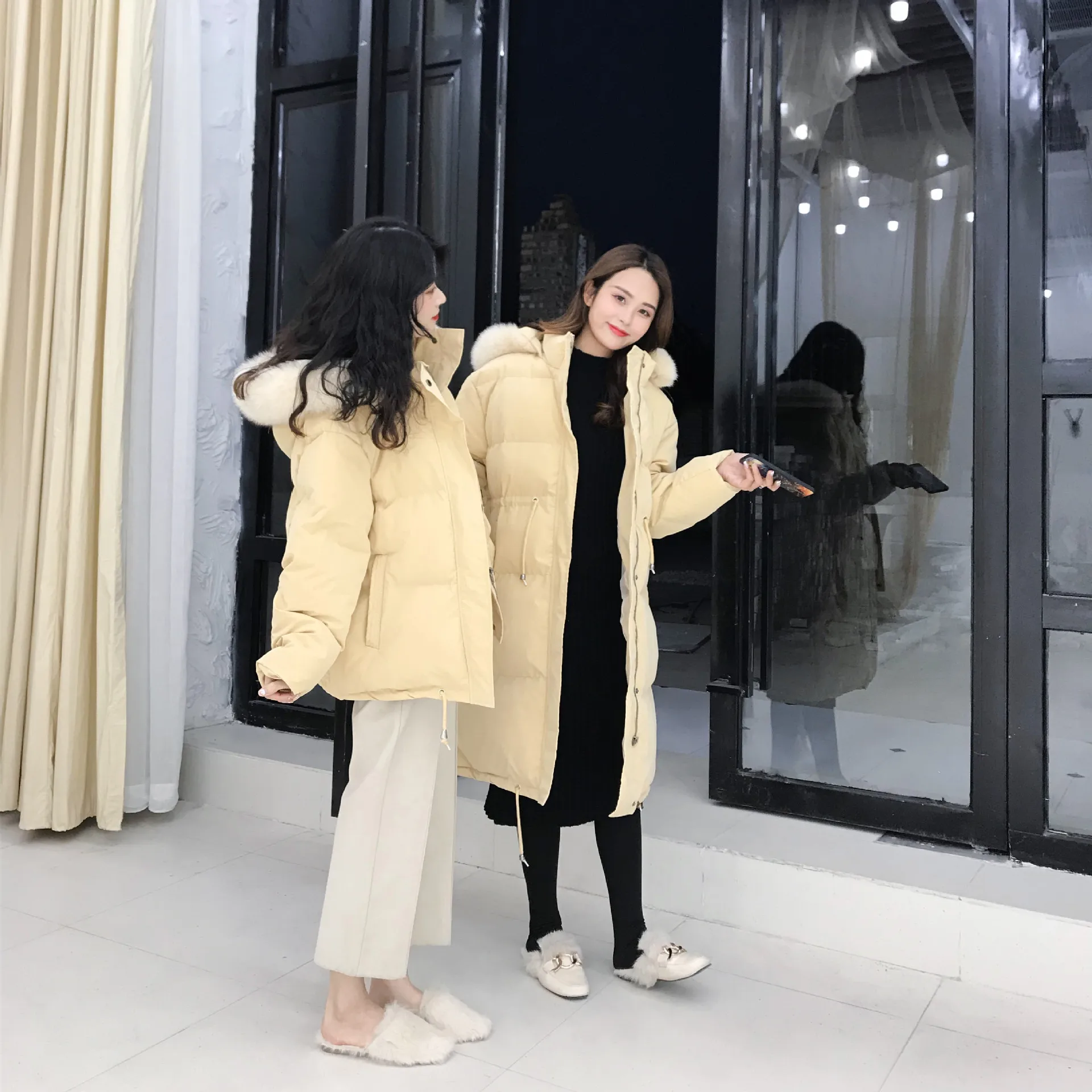 Куртка с воротником из настоящего лисьего меха для фотосессии, теплая маленькая стеганая куртка с воротником из лисьего меха, хлопковая стеганая одежда, Женское пальто, лучший друг