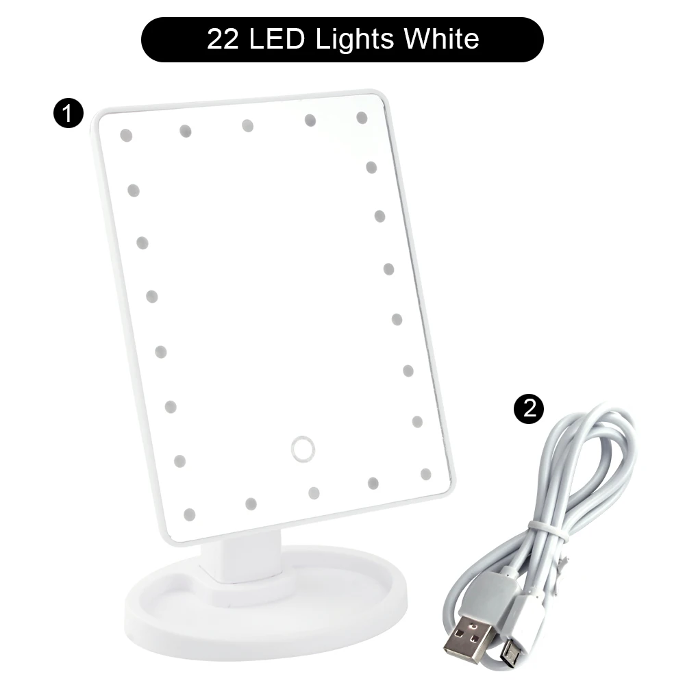 WH 22LED Lights USB Зеркало для макияжа с 16/22 светодиодный косметический сенсорный экран диммер 1X10X увеличительное гибкое зеркало регулируемое - Цвет: WH 22LED Lights USB
