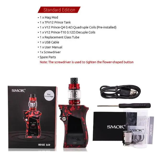 Red Camouflage Kit SMOK Mag Box Mod 225 Вт правый вейп электронная сигарета для атомайзера TFV12 PRINCE Tank V12 Prince испаритель катушка - Цвет: Red Camouflage Kit