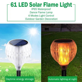 

2pcs 61 LED Solar Flame Light Flickering IP65 Waterproof 4 Modes Light Control Solar Bollard Light Led Solar Stick Lights