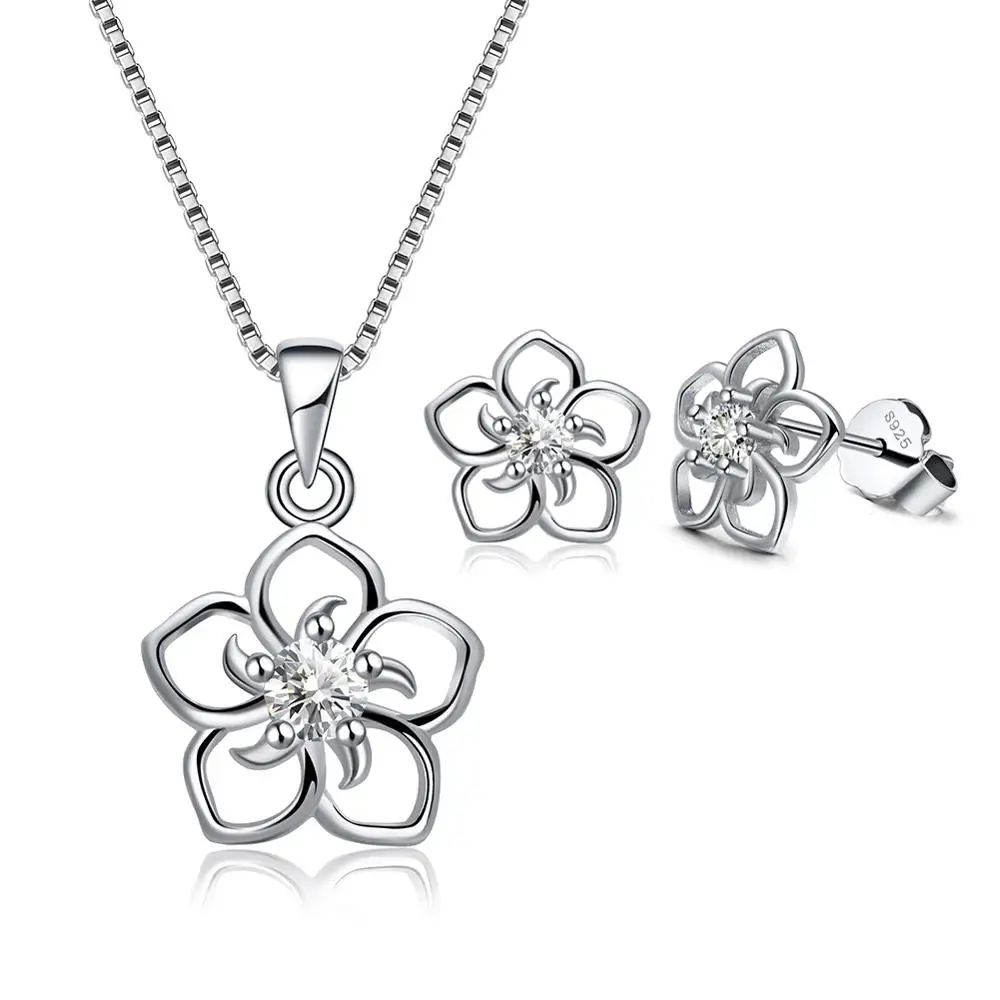 Белый ORSA JEWELS Подлинная 925 пробы Серебряный набор украшений для женщин полый цветок форма AAA прозрачный фиолетовый синий красный CZ Ювелирные изделия SS22 - Цвет камня: Белый