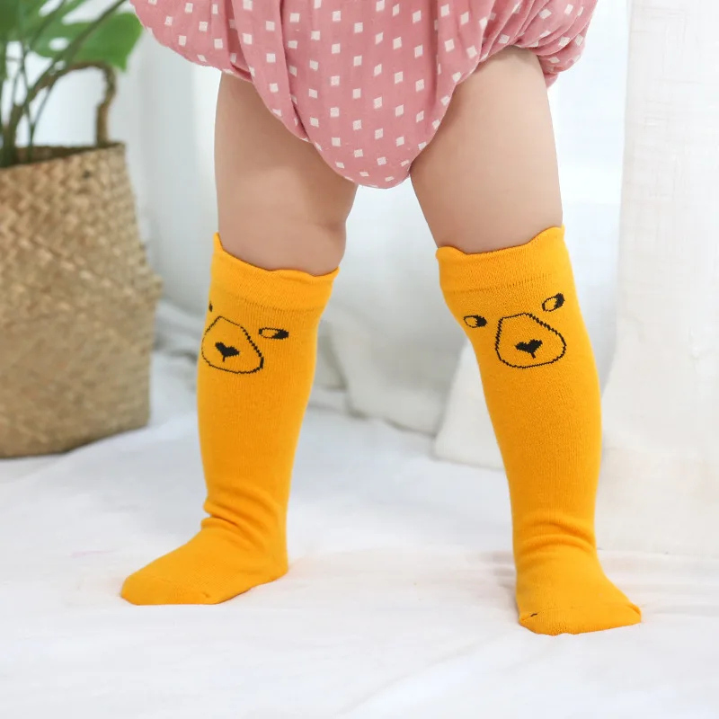 1 пара носков для новорожденных, детские носки для девочки, мальчика противоскользящие носки до колена для малышей хлопковые носки с рисунком для детей ясельного возраста Носки теплые длинные носки гетры