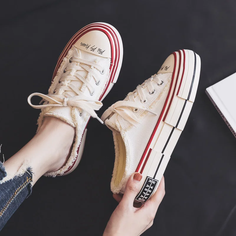 Trendy Shoes Slipper Sneakers Fashion Trainers White Summer Solid-Color Stylish Canvas