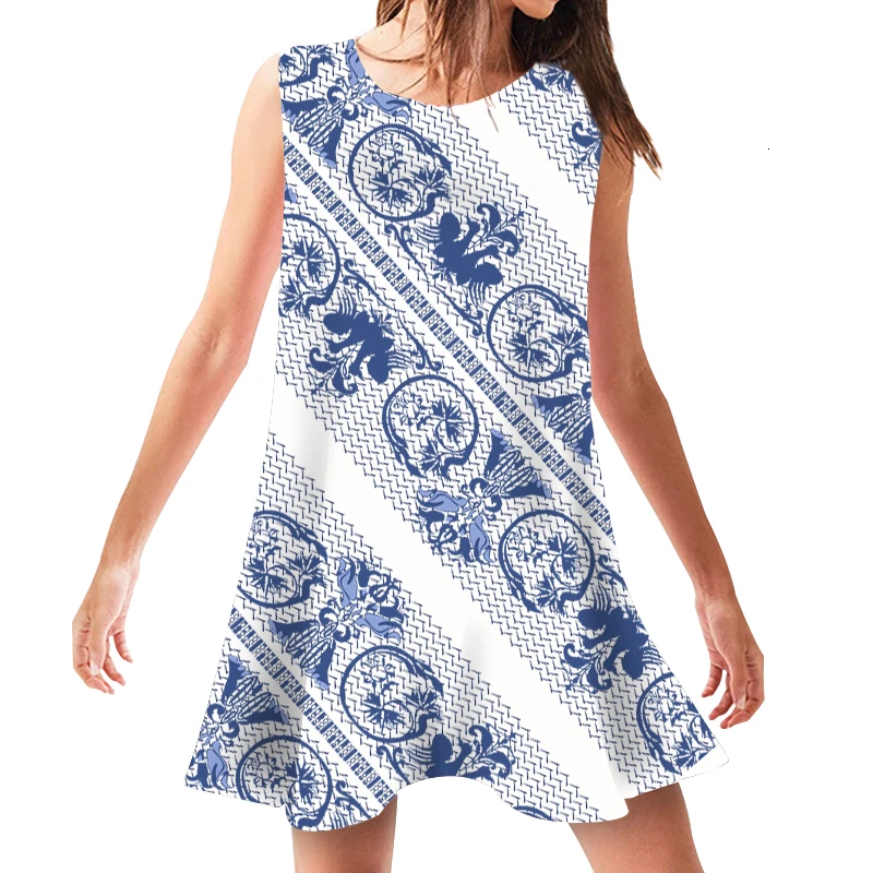 

Casual Sleeveless Dress Woman Summer 2019 New Vintage Print Dresses Beach Wear Loose Swing O Neck Navidad Mujer
