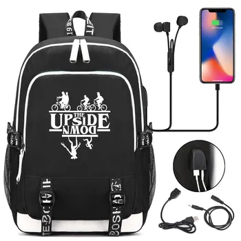 

New Stranger Things Printed USB Headphone Jack Boy Girl Kids School bag Women Bagpack Canvas Men Backpack Packsack Bookbag