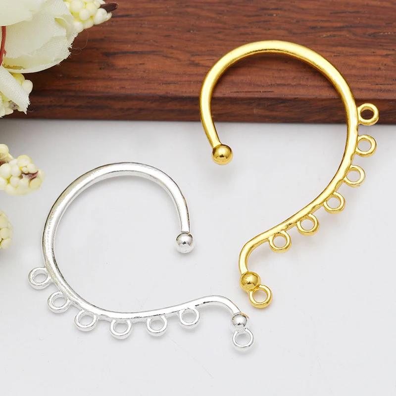 

10pcs Gold/Silver Color 7round Holes Ear Hooks With Hanging Hole Retro Decorative Ear Hooks For Diy No Piercing Earrings Making