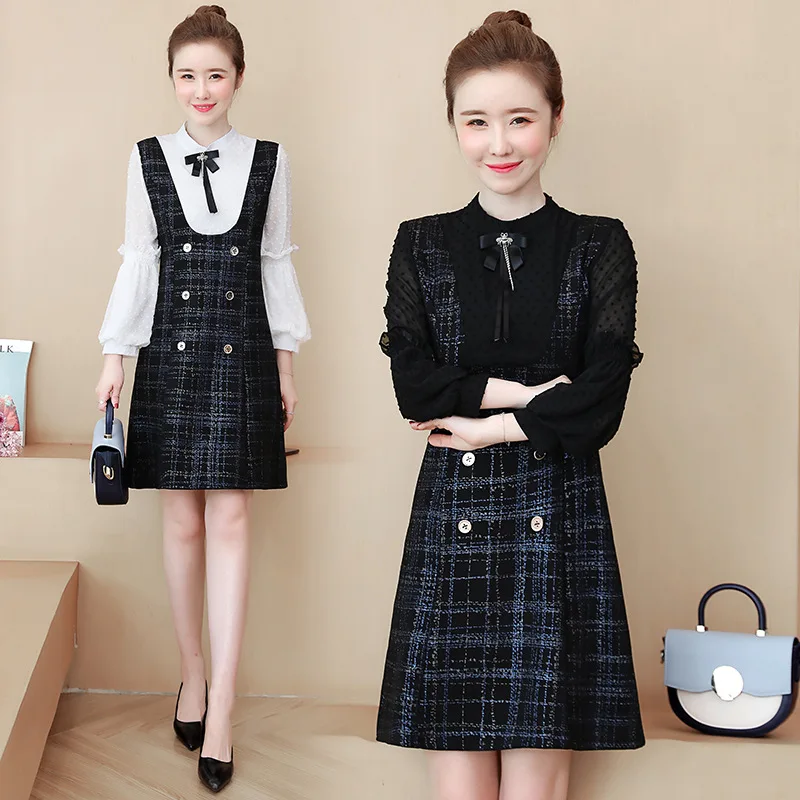

Photo Shoot 2019 Autumn New Style Korean-style Large Size Dress Fat Mm Suede Printed Joint Chiffon Dress