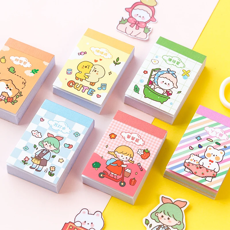 Journamm 50pcs Cute Kawaii Japanese Sticky Pads Korea Stationery Supplies Stickers Junk Journal Scrapbooking Label Stickers