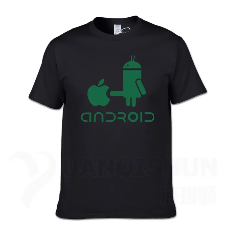 YUANQISHUN Creative Design Spoof Android Robot Funny Print Men's T Shirt New Cotton O-Neck Casual Tshirt Humor Top Tee - Цвет: Black 1