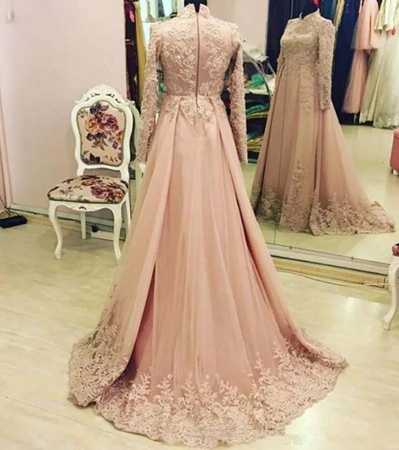 2019-new-arrival-orange-sheer-long-sleeves-formal-evening-dresses-with-lace-appliques-a-line-tulle-long-prom-gowns-celebrity-party-wear_副本