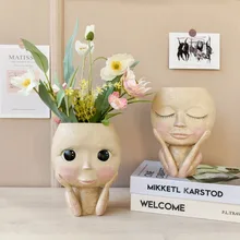 Girls Face Head Flower Planter Succulent Plant Flower Container Pot Flowerpot Figure Garden Decor Nordic Tabletop Ornament