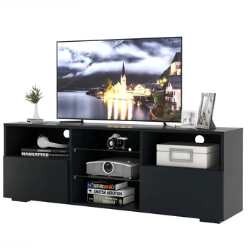 

Modern Black Matt High Gloss TV Unit 51 Inch TV Stand with 16 Colors LED RGB Lights Storage Cabinet Table for Living Room