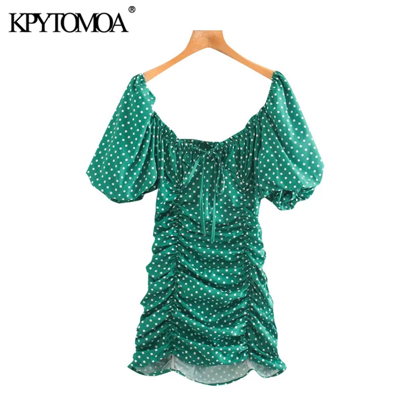 KPYTOMOA Women 2020 Chic Fashion Polka Dot Pleated Mini Dress Vintage Lantern Sleeve Side Zipper Female Dresses Vestidos Mujer KPYTOMOA Women 2020 Chic Fashion Polka Dot Pleated Mini Dress Vintage Lantern Sleeve Side Zipper Female Dresses Vestidos Mujer