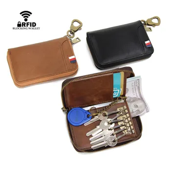 

Cowhide Genuine Leather Man Key Wallets Card Holder Zipper Multi-function Car Key Chain Wallet Card Wallet Money Bag Coin Purse