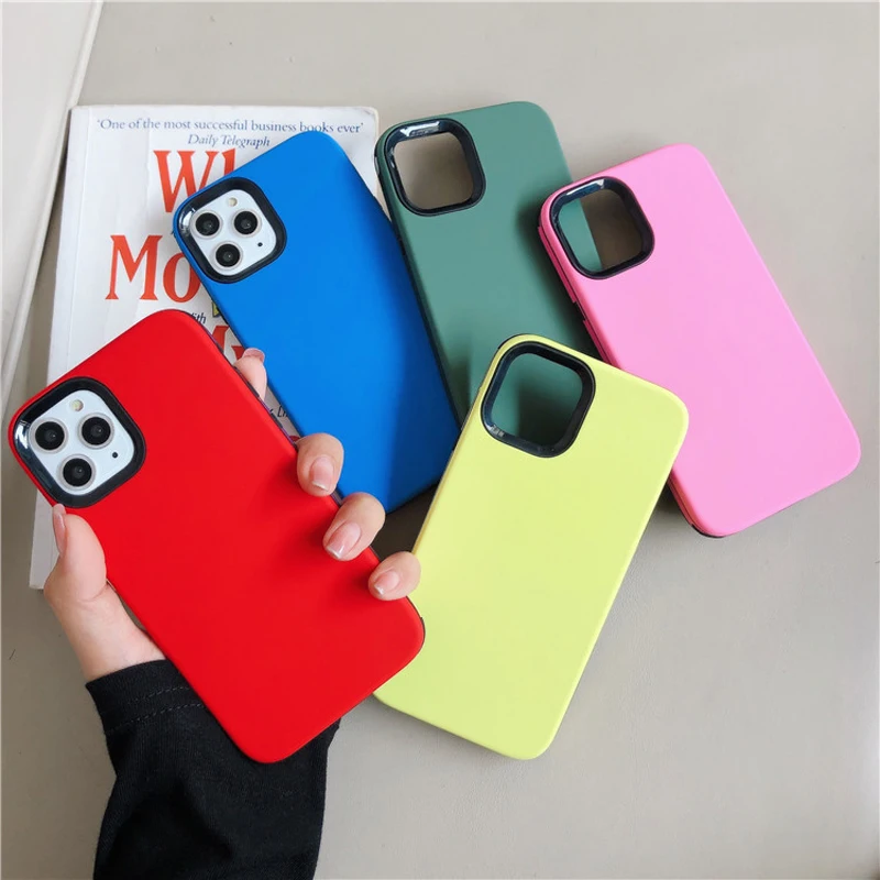 Luxury Full Cover Solid color Phone Case For iPhone 11 Pro X XR XS Max 6 6s 7 8 Plus TPU+ Hard PC Protective Case