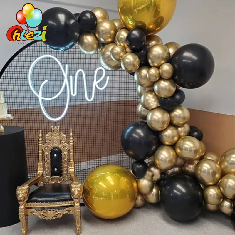 

63pcs Metallic gold black latex Balloon chain set 32'' 4D gold ballon Wedding Birthday party decor Adult Kids globos baby shower