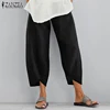 ZANZEA Vintage Linen Pants Women's Summer Trousers Casual Elastic Waist Asymmetrical Pantalon Female Cropped Pants Oversized ► Photo 3/6