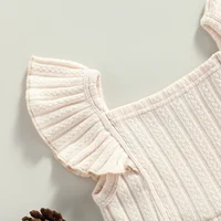 Baby Girls Casual Princess Knitted Dress, Solid Color Square Collar Fly Sleeve Thick Ribbed Gown, Pink/ Beige/ Khaki 0-24M 5