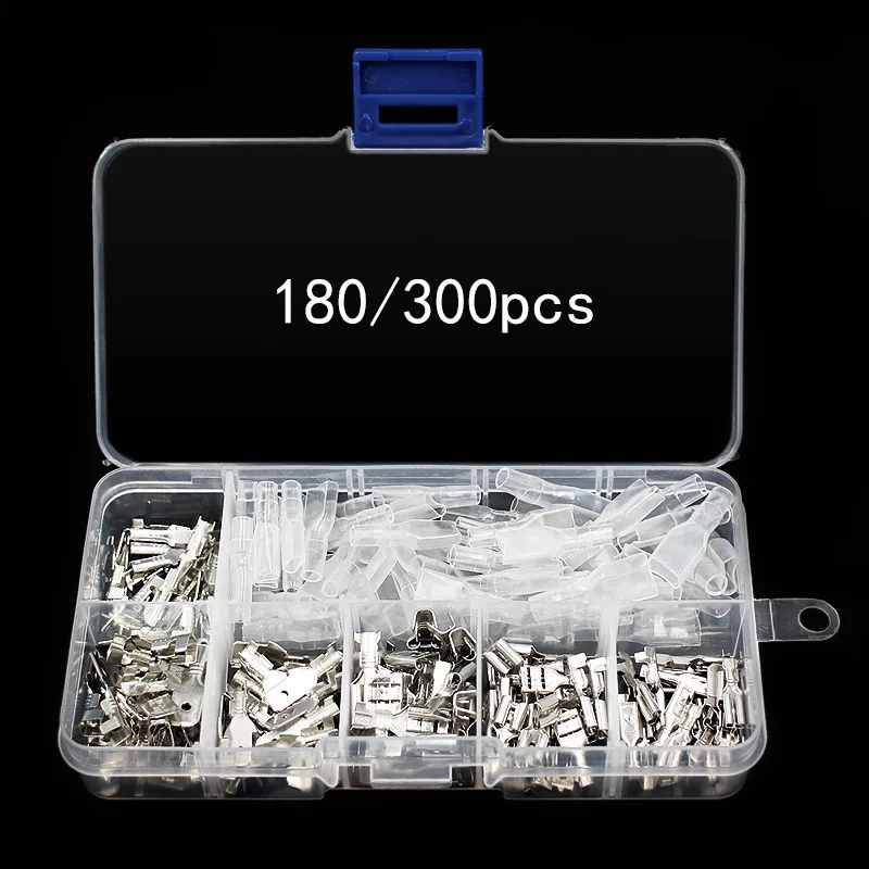 

180/300pcs Insert Spring + Insert Piece + Sheath 6.3/4.8/2.8 Insert Drawing Type Cold Pressure Connection Terminal Boxed