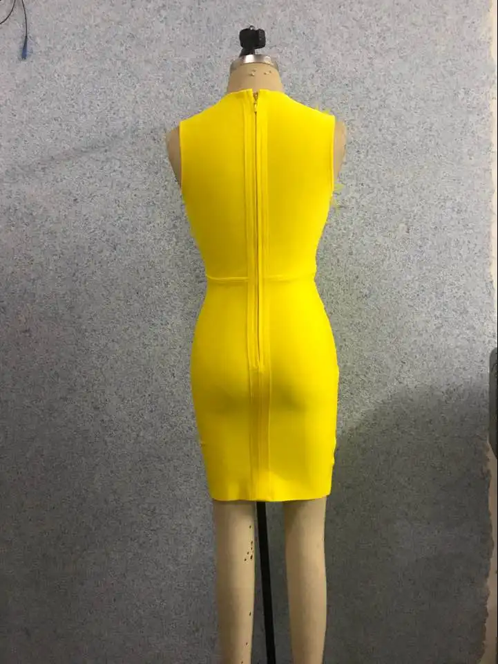 Vestidos женское сексуальное платье с глубоким v-образным вырезом дизайнерское плотное вискозное бриллиантовое желтое Бандажное платье знаменитость вечерние платья для ночного клуба