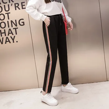 

DONAMOL Plus Size Casual pants Women Side Stripe Patchwork Drawstring Waist Loose Sweatpants Female student fattening Trousers