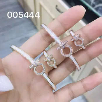 

TIRIM 2020 NEW Trendy Belt Shape Bangle Ring for Women Abalone Shell Zirconia Wedding Engage Bracelet Set Dubai Jewelry
