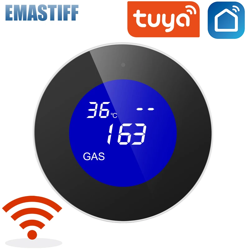 LCD display Tuya WiFi GAS LPG Leak Sensor alarm Fire Security detector APP Control home Safety smart Temperature monitoring 