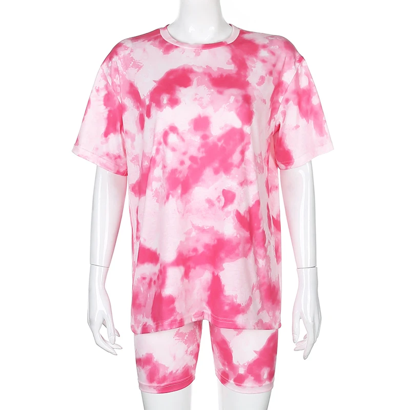 Darlingaga Casual Tie Dye Two Piece Set Women Tracksuit Fashion Summer Top and Biker Shorts Matching Sets Outfits Sportswear New