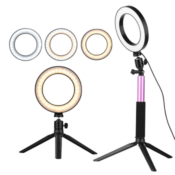 

6 Inch Mini LED Ring Light Photography Lamp Dimmable 3 Lighting Modes Mini Desktop Tripod Ballhead for Selfie Photography Lamp