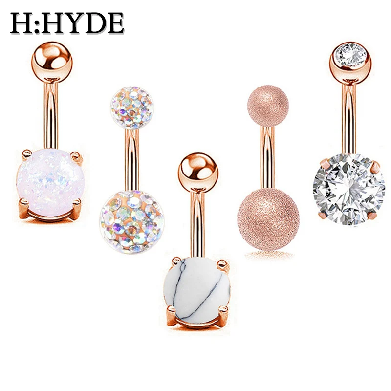 

H:HYDE 5pcs/set Women Beauty Navel Button Rings Medical Steel Rhinestone Sexy Belly Navel Piercing Ring Body Jewelry Pendientes