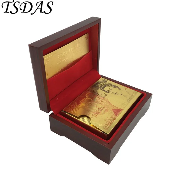 24k Gold Colorful Plated Playing Cards with UK 50 Pound Poker Wooden Box Friends Birthday Gift|card card|cards playingcards gold |