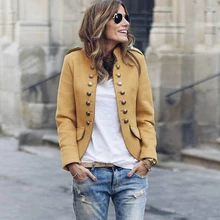 Duzeala, женский короткий Блейзер, куртка, Осень-зима, с длинным рукавом, костюмы, на пуговицах, Feminino, желтый Блейзер, пальто, женская одежда, уличная одежда
