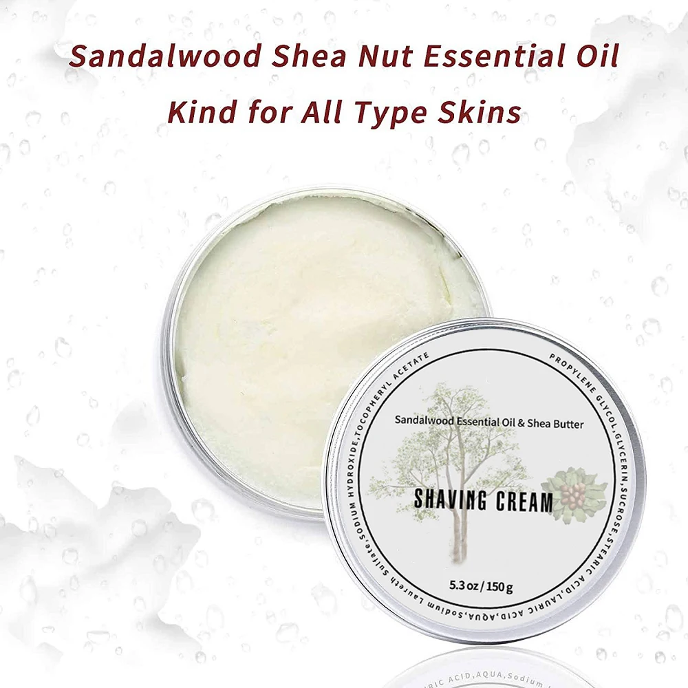 New 5.3OZ 150g Shaving Cream Body Cream for Men Women Wet Shave Latheing,Sensitive Skin,Sandalwood Shea Nut Essential Oil