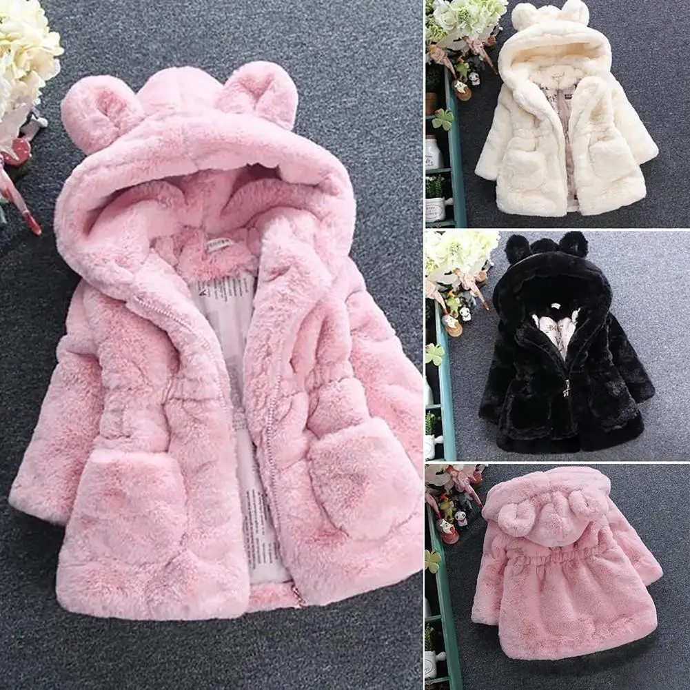 

Kids Girls Rabbit Ears Thicken Outerwear Jacket Winter Long Sleeve Warm Coat