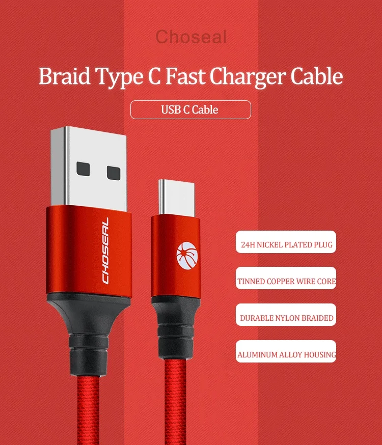 CHOSEAL USB-C кабель для быстрой зарядки кабель для зарядки USB A-type C зарядное устройство нейлоновый плетеный шнур для samsung S9 Xiaomi mi9 Redmi note