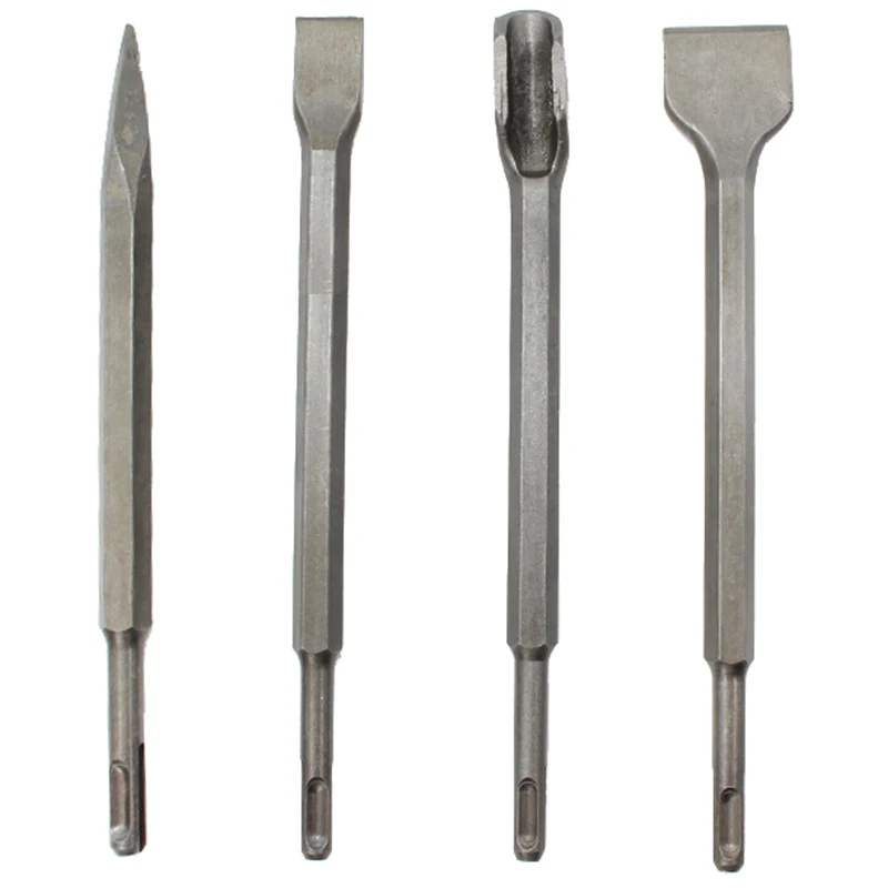 

4Pcs 250mm Chisels Set Point Groove Gouge Flat Chisel Electric Hammer Drill Bit Break Concrete Brick Wall Drilling