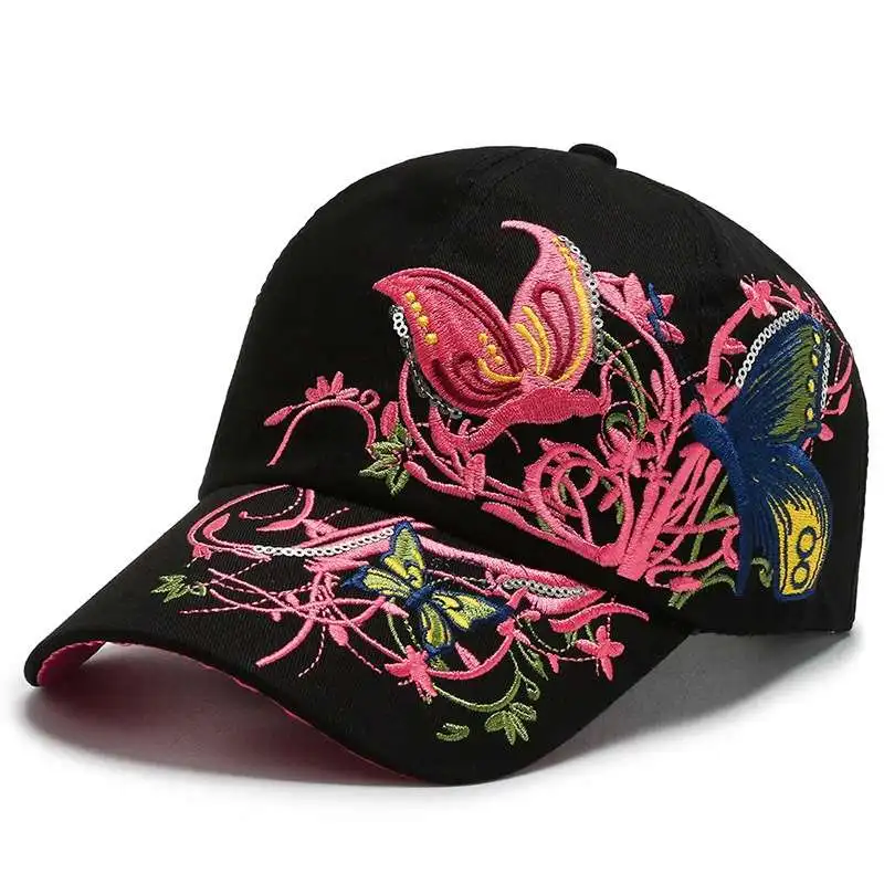 

Female Baseball Hat Flowers Butterfly Embroidered Baseball Cap Women' hat Fashion Casual Lady Adjustable Snapback Hat Female Cap