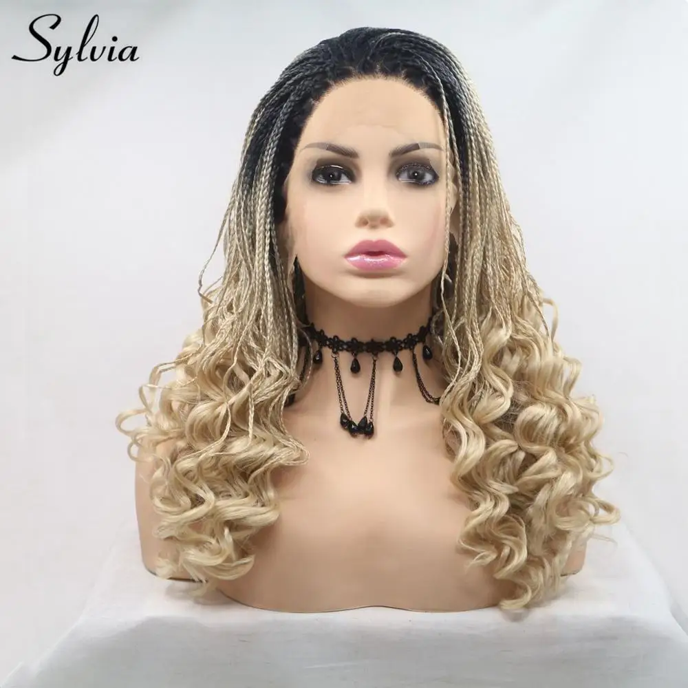 Sylvia Ombre блонд Плетеный парик темный корень синтетический парик для женщин термостойкие волокна косички из вьющихся волос натуральный волос
