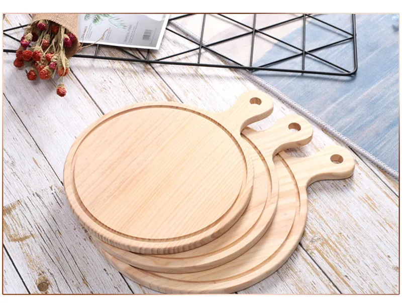 Lot De 3 Planches à Pizza Bambou - 33 Cm, Poignée, Planche à Découper Ronde - 4