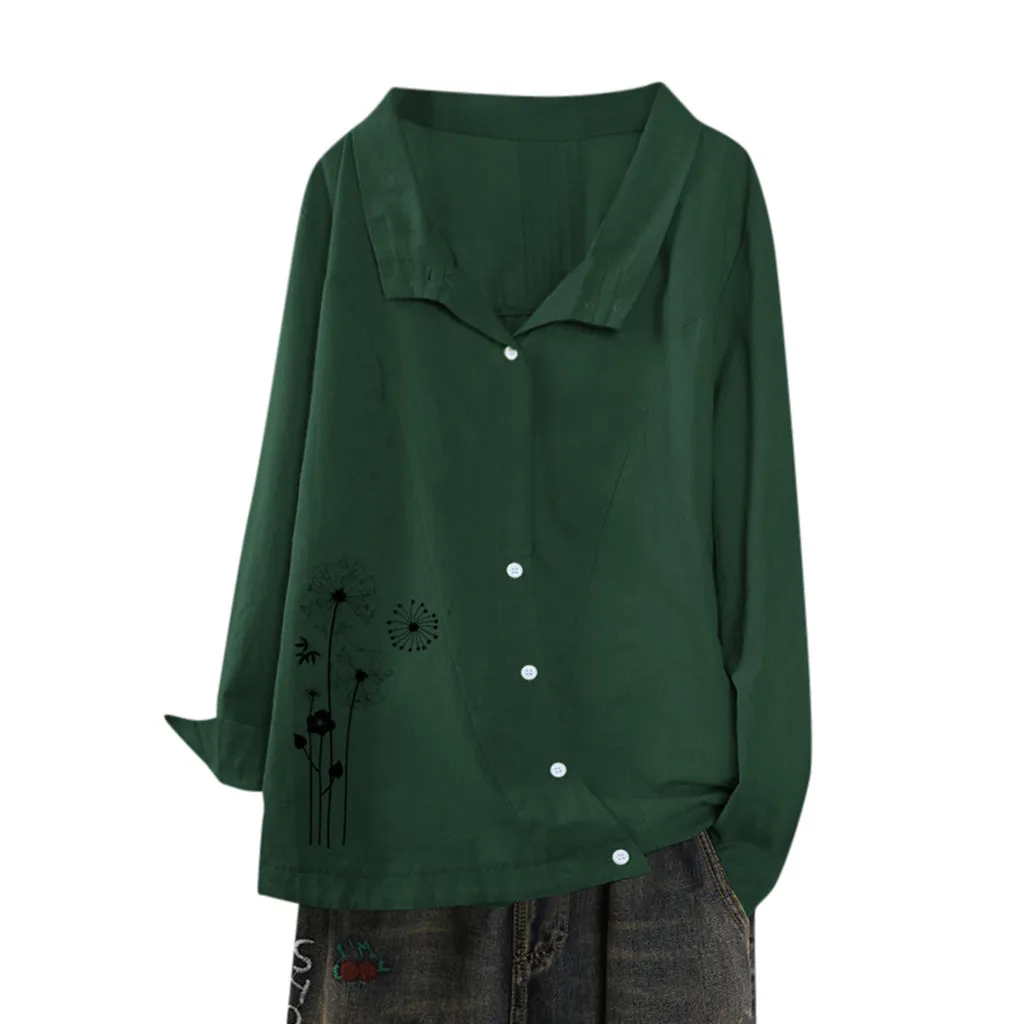 Большие размеры, осенние модные женские повседневные блузки с цветочным принтом, зимняя футболка с v-образным вырезом, женская рубашка с длинными рукавами, пуловер Blusa - Цвет: Green