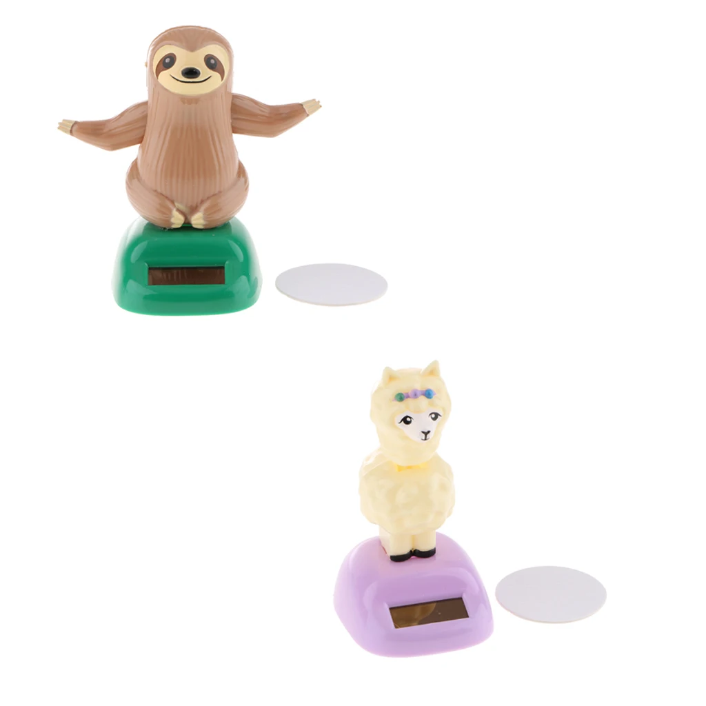 2Pcs Solar Car Dashboard Bobbling Shaking Nodding Toy Bobblehead Toy for Kids Gift Xmas Gift Alpaca & Sloth