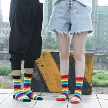 Хлопковые забавные женские длинные носки, яркие цвета, радужные женские носки в полоску, Ретро стиль, Харадзюку, женские носки