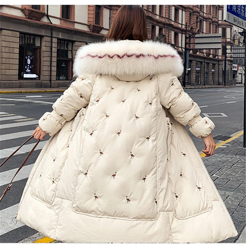 Модная женская парка, черный, синий, бежевый, S-2XL, большие размеры,, зимняя новая Корейская одежда с длинными рукавами и капюшоном, свободная, длинная, теплая одежда LR434