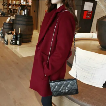 

Wool Blends Women Solid Elegant Simple Thicker Plus Size Loose Pockets Single Button Korean Style Turn-down Collar Winter Coat