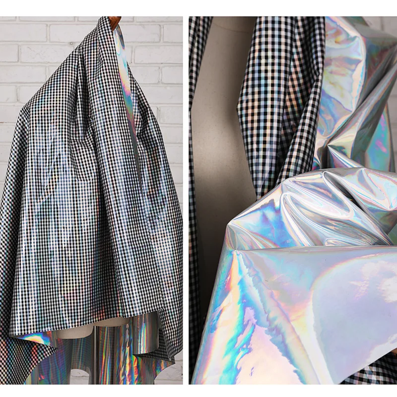 Лазерная ТПУ ткань для одежды украшения тонкая секция красочная клетчатая ткань DIY аксессуары для пошива одежды материалы