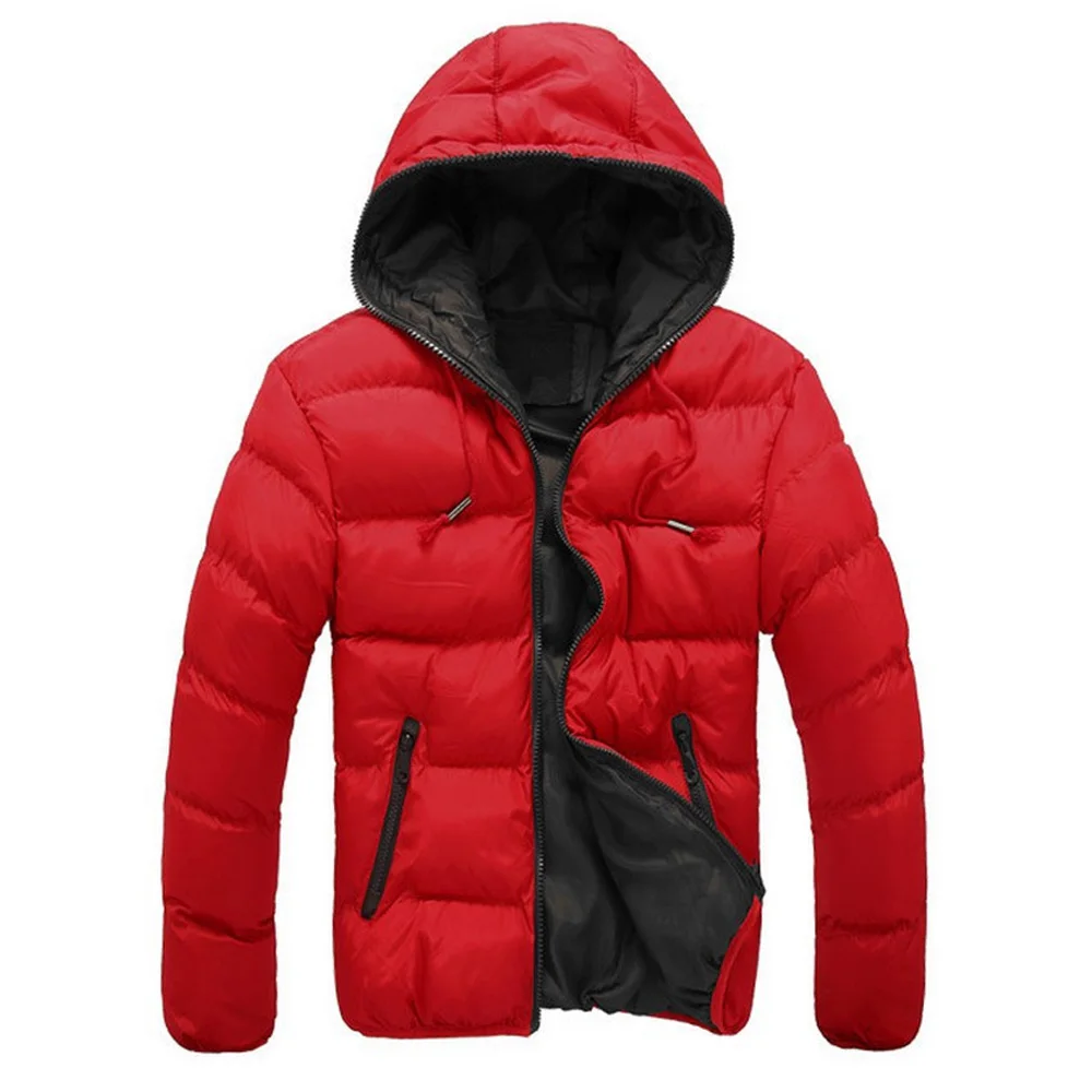 Red Black Мужская Повседневная парка с капюшоном, зимняя мужская мода, пэчворк, хлопок, приталенное пальто, Толстая теплая парка, куртка на молнии, подарок, хит - Цвет: Red Black